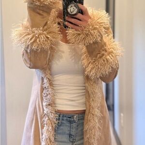 Tan Faux Fur Trim Penny Lane 70s inspired Boho Coat